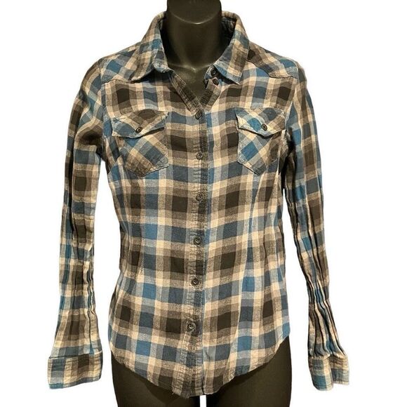 XXI Blue Gray Black Plaid Flannel Women’s Medium - Picture 1 of 4